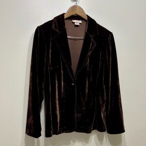 Carroll Reed Vintage Velvet Velour Soft Button Down Blazer Suit Top Brown